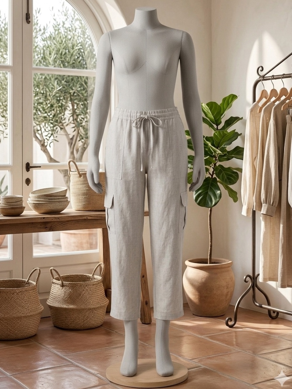 Tommy Bahama Twill Khaki Women's Linen Cargo Capris XL NWT